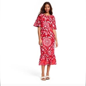 RHODE Red Floral Midi Dress